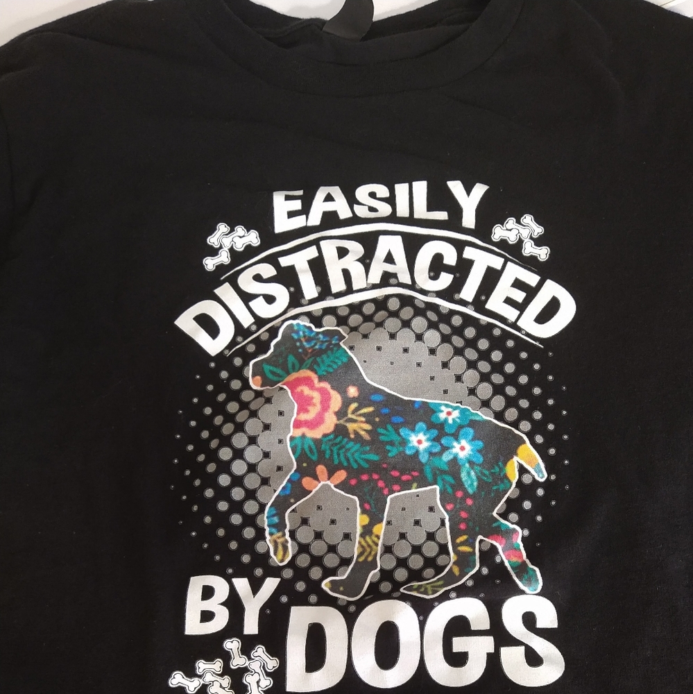 Easily Distracted By Dogs Black Graphic Print T-shirt